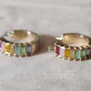 HSN Multicolor Channel Set Half Hoop Pierced Earrings Gold Metal